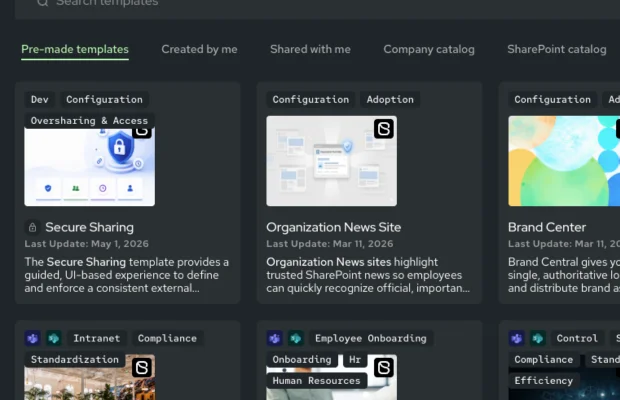 Screenshot of pre-built templates for common scenarios