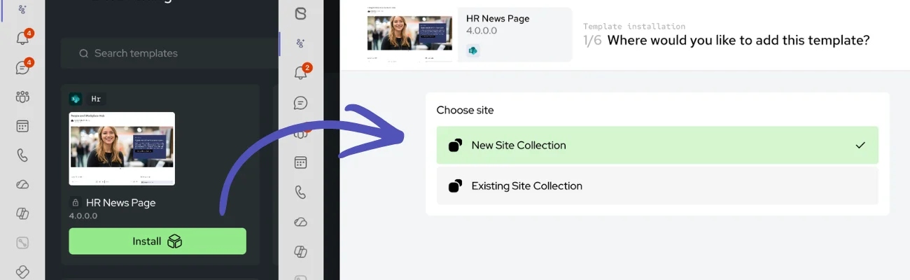 Screenshot of self-service provisioning options in template designer