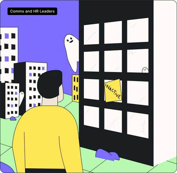Comms and HR Leaders illustration showing engaged employees and vibrant intranet